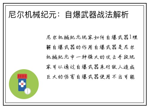 尼尔机械纪元：自爆武器战法解析